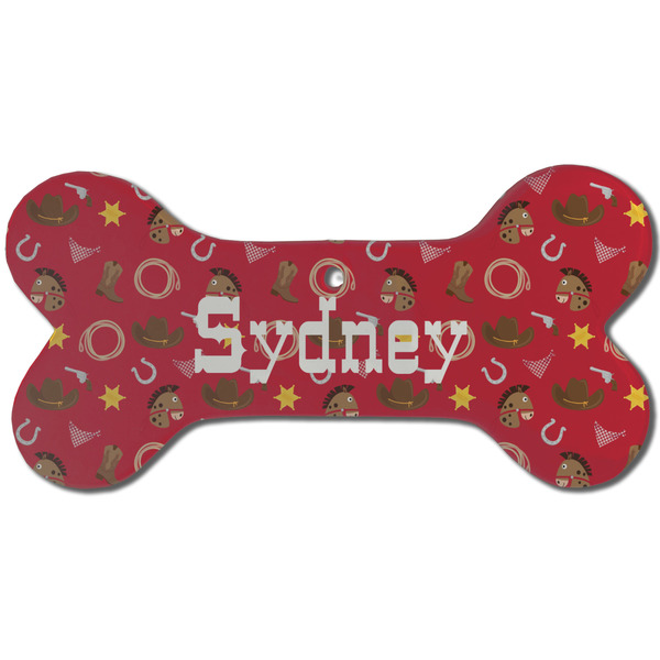Custom Red Western Ceramic Dog Ornament - Front w/ Name or Text
