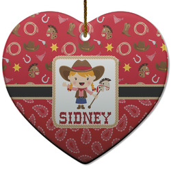 Red Western Heart Ceramic Ornament w/ Name or Text