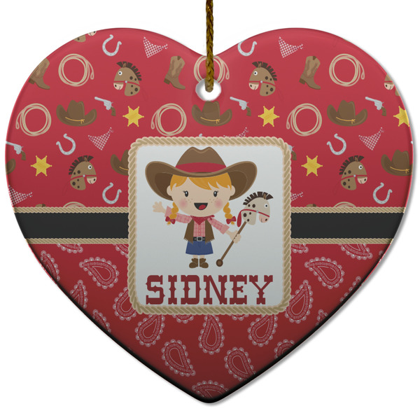 Custom Red Western Heart Ceramic Ornament w/ Name or Text
