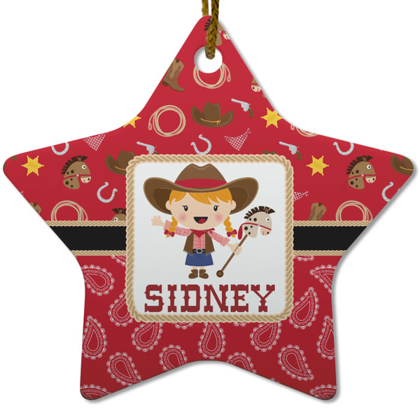 Custom Red Western Star Ceramic Ornament w/ Name or Text