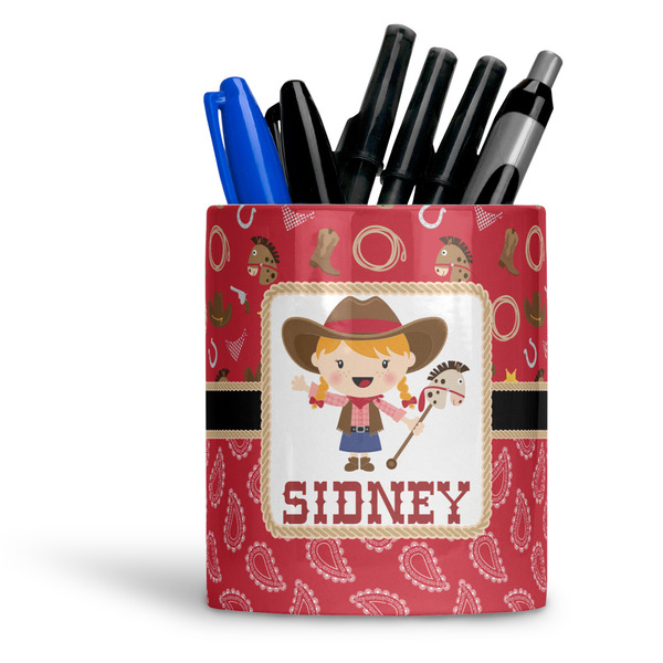 Custom Red Western Ceramic Pen Holder