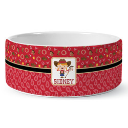 Red Western Ceramic Dog Bowl (Personalized)