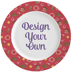 Red Western Ceramic Dinner Plates (Set of 4) (Personalized)