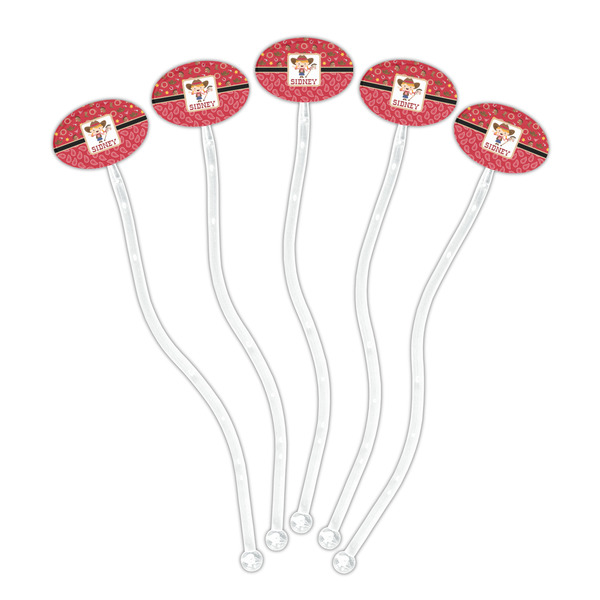 Red Western Clear Plastic 7" Stir Stick - Oval - Fan