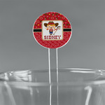 Red Western 5.5" Round Plastic Stir Sticks - Clear (Personalized)