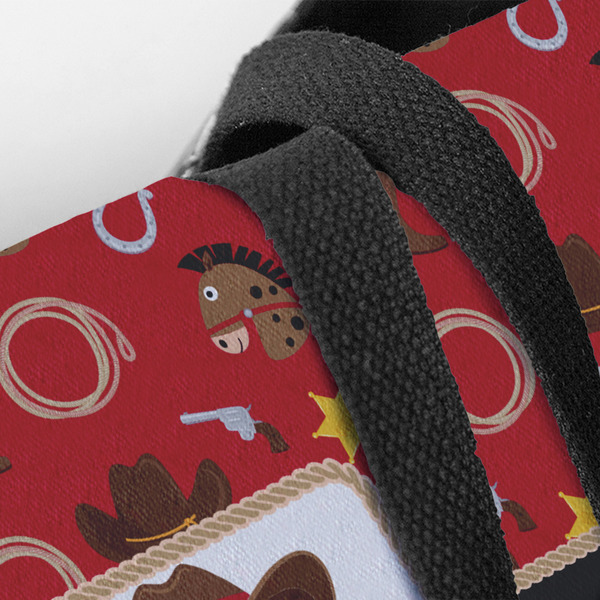 Red Western Closeup of Tote w/Black Handles