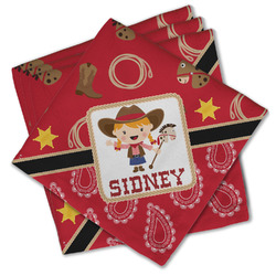 Red Western Cloth Cocktail Napkins - Set of 4 w/ Name or Text