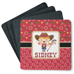 Red Western Square Rubber Backed Coasters - Set of 4 (Personalized)