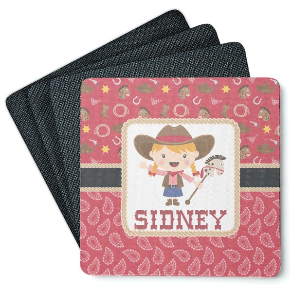 Custom Red Western Square Rubber Backed Coasters - Set of 4 (Personalized)