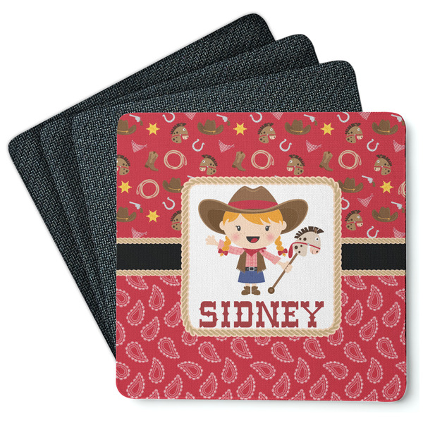 Custom Red Western Square Rubber Backed Coasters - Set of 4 (Personalized)