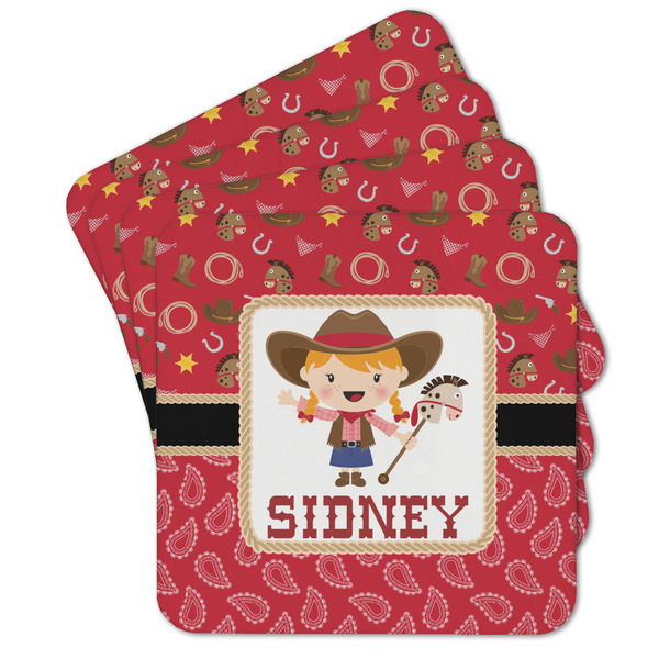 Custom Red Western Cork Coaster - Set of 4 w/ Name or Text