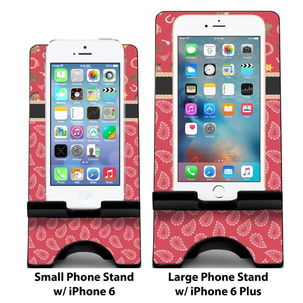Red Western Compare Phone Stand Sizes - with iPhones