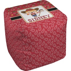 Red Western Cube Pouf Ottoman - 13" (Personalized)