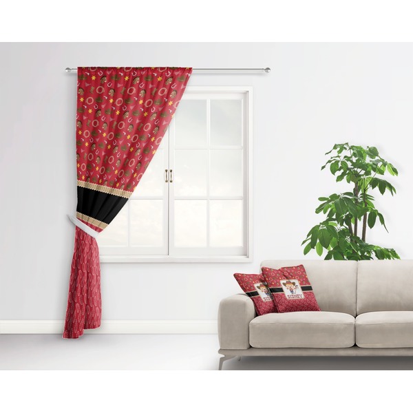 Red Western Curtain With Window and Rod - in Room Matching Pillow