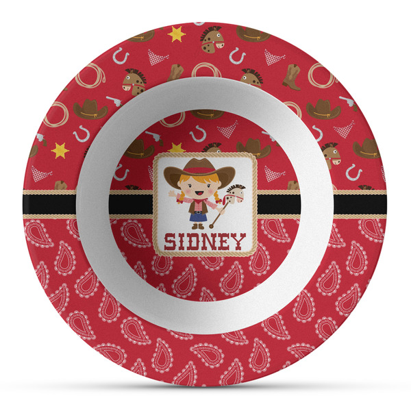 Custom Red Western Plastic Bowl - Microwave Safe - Composite Polymer (Personalized)
