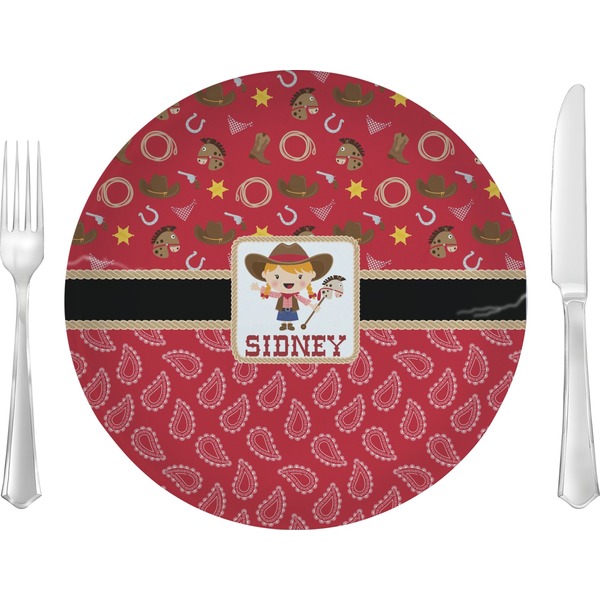 Custom Red Western 10" Glass Lunch / Dinner Plates - Single or Set (Personalized)