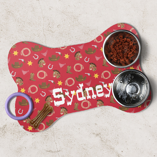 Red Western Dog Bone Shaped Mat Lifestyle