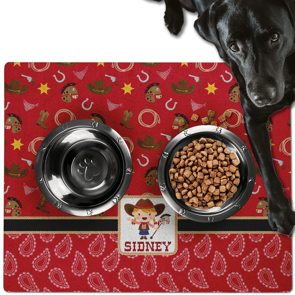 Red Western Dog Food Mat - Large LIFESTYLE
