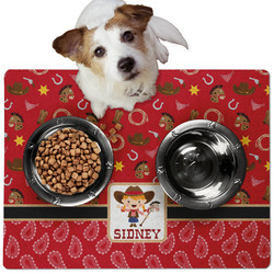 Red Western Dog Food Mat - Medium w/ Name or Text