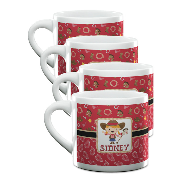 Custom Red Western Double Shot Espresso Cups - Set of 4 (Personalized)