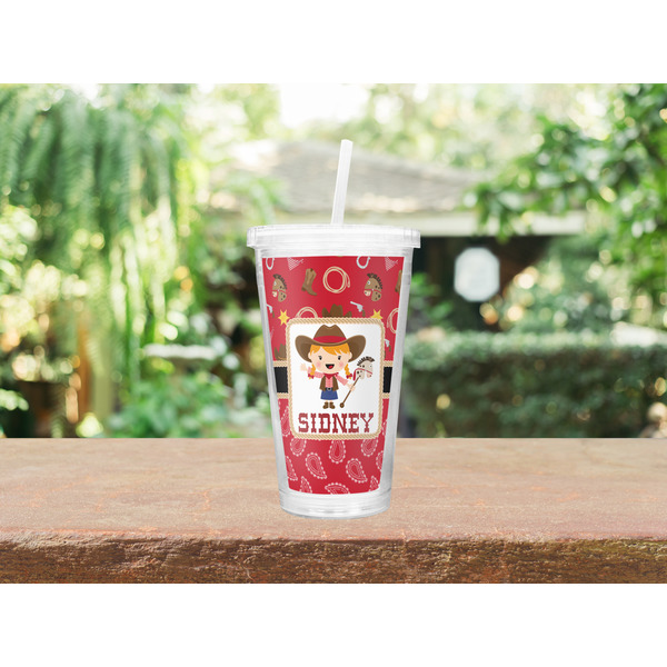 Red Western Double Wall Tumbler with Straw Lifestyle