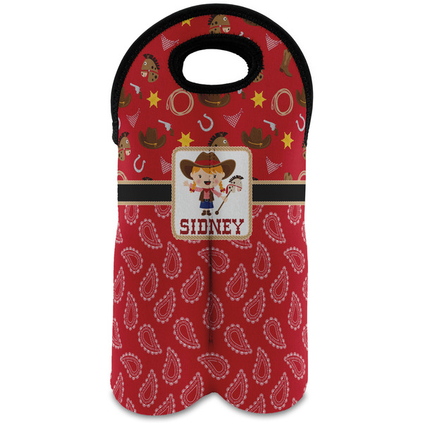 Custom Red Western Wine Tote Bag (2 Bottles) (Personalized)