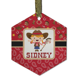 Red Western Flat Glass Ornament - Hexagon w/ Name or Text