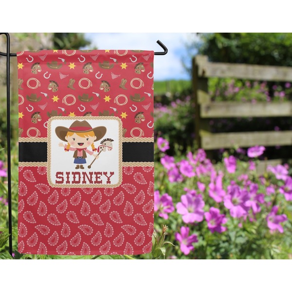 Red Western Garden Flag - Outside In Flowers