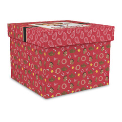 Red Western Gift Box with Lid - Canvas Wrapped - Large (Personalized)