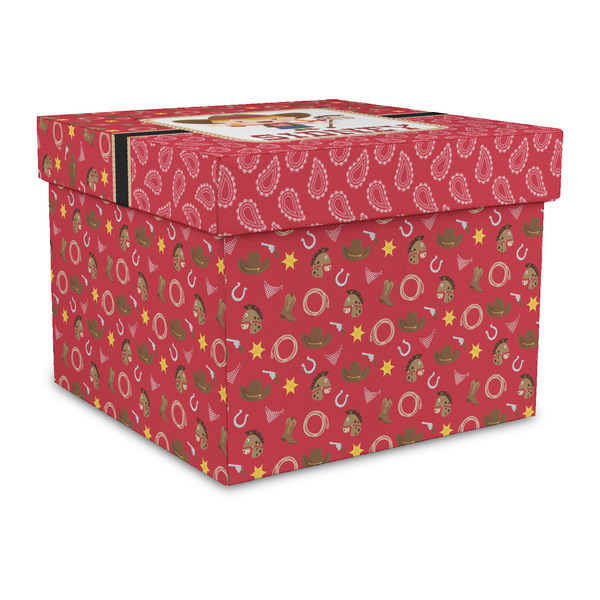Custom Red Western Gift Box with Lid - Canvas Wrapped - Large (Personalized)