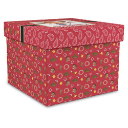 Red Western Gift Box with Lid - Canvas Wrapped - X-Large (Personalized)