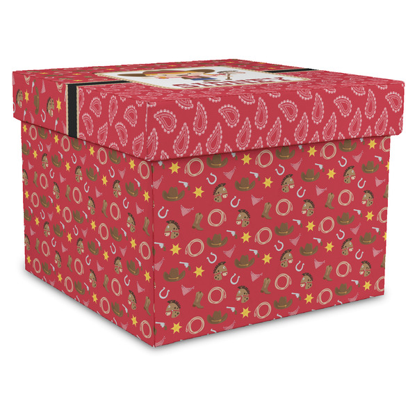 Custom Red Western Gift Box with Lid - Canvas Wrapped - X-Large (Personalized)