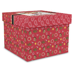 Red Western Gift Box with Lid - Canvas Wrapped - XX-Large (Personalized)