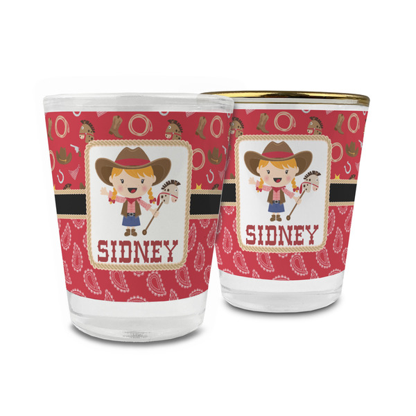 Custom Red Western Glass Shot Glass - 1.5 oz (Personalized)