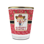 Red Western Glass Shot Glass - 1.5 oz - with Gold Rim - Single (Personalized)