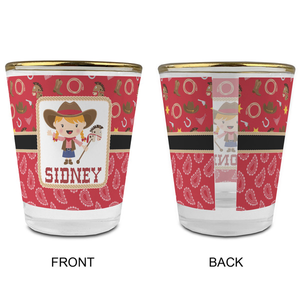 Red Western Glass Shot Glass - with gold rim - APPROVAL