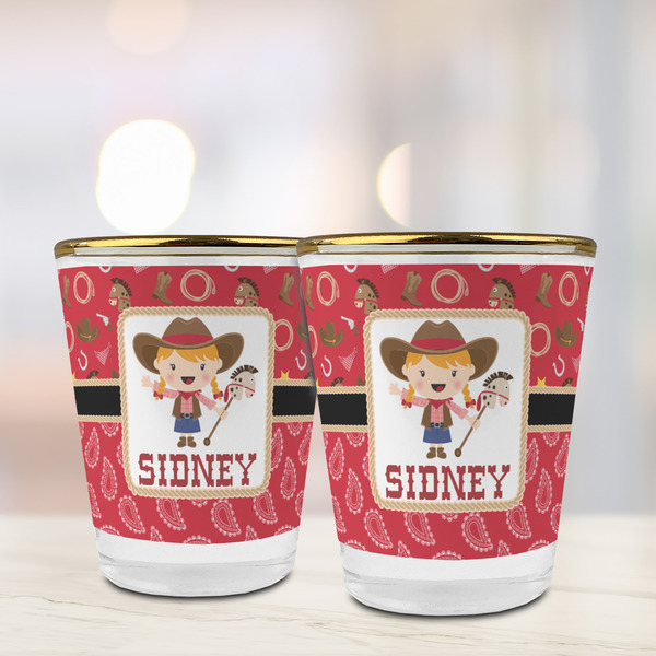Red Western Glass Shot Glass - with gold rim - LIFESTYLE