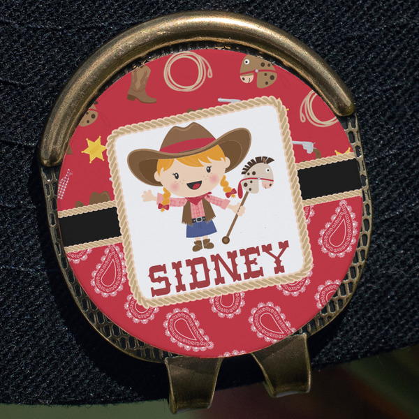 Red Western Golf Ball Marker Hat Clip - Gold - Close Up