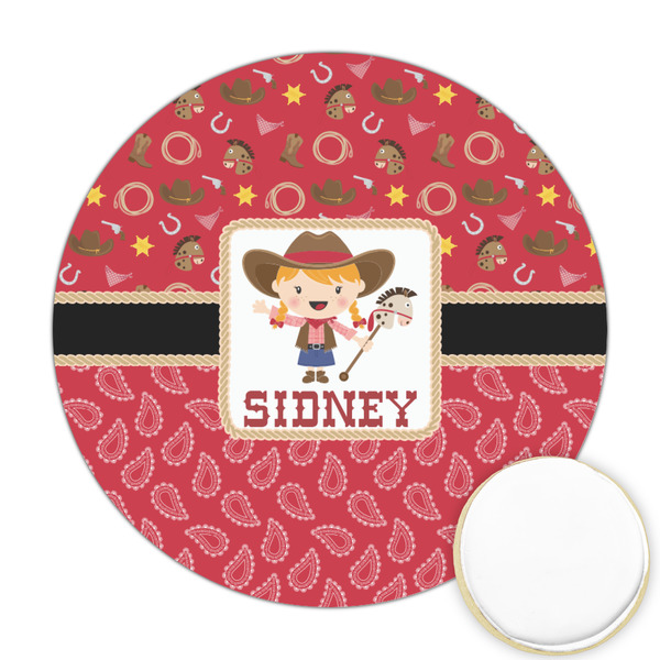 Custom Red Western Printed Cookie Topper - Round (Personalized)