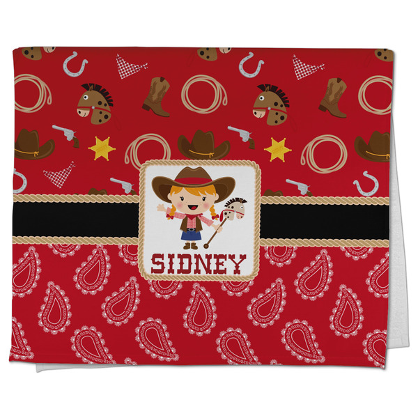 Custom Red Western Kitchen Towel - Poly Cotton w/ Name or Text