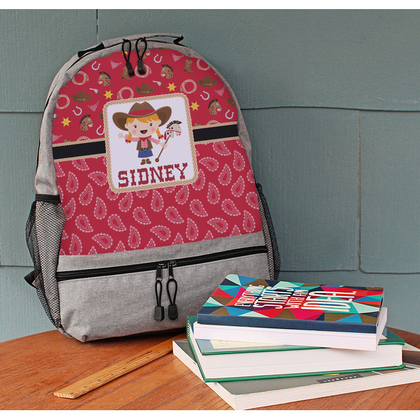 Red Western Large Backpack - Gray - On Desk