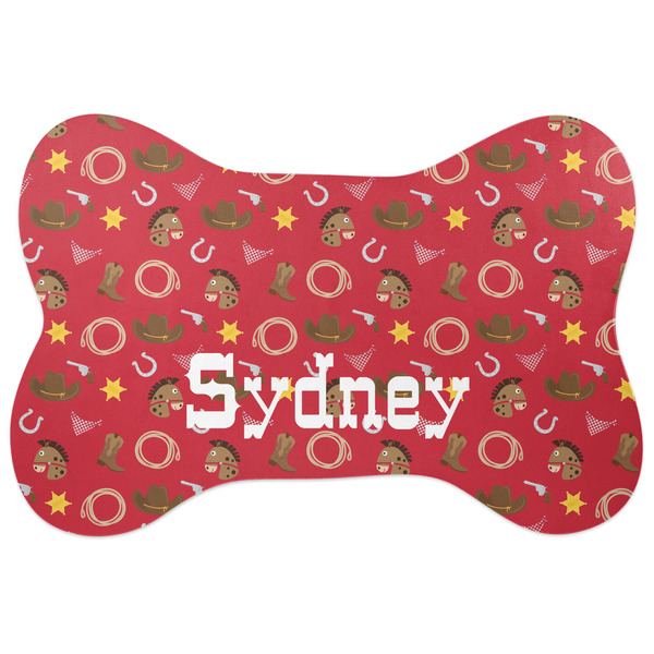 Custom Red Western Bone Shaped Dog Food Mat (Personalized)