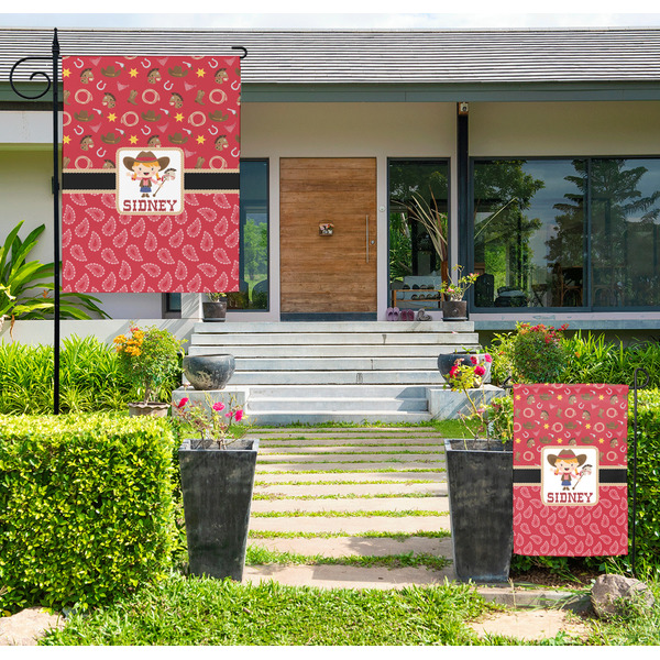 Custom Red Western Large Garden Flag - Double Sided (Personalized)