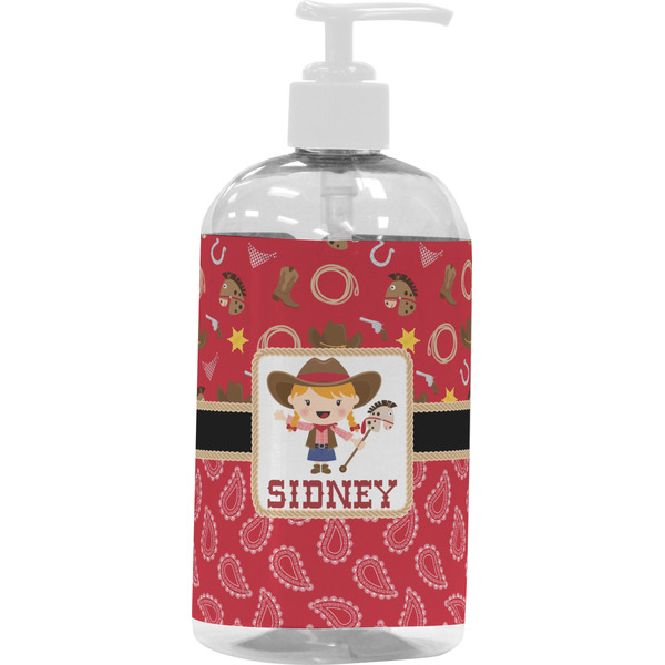 Custom Red Western Plastic Soap / Lotion Dispenser (16 oz - Large - White) (Personalized)