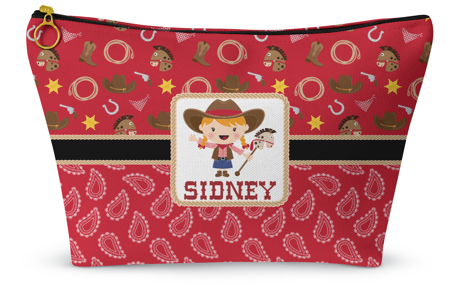 Red Western Makeup Bag Large 12.5"x7" (Personalized) YouCustomizeIt