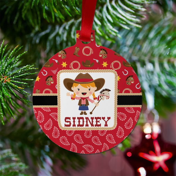 Red Western Metal Ball Ornament - Lifestyle