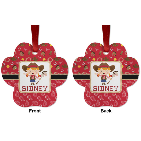 Red Western Metal Paw Ornament - Front and Back