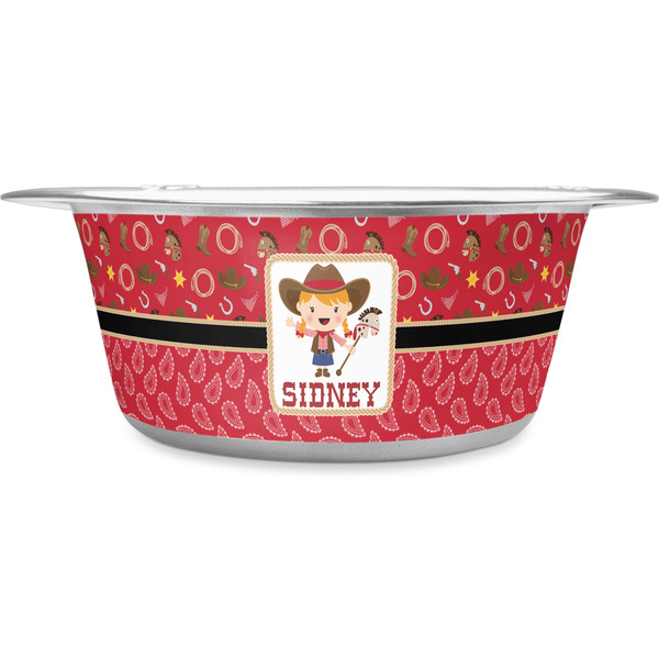 Custom Red Western Stainless Steel Dog Bowl - Medium (Personalized)