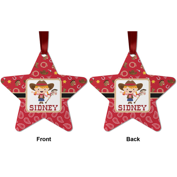 Red Western Metal Star Ornament - Front and Back