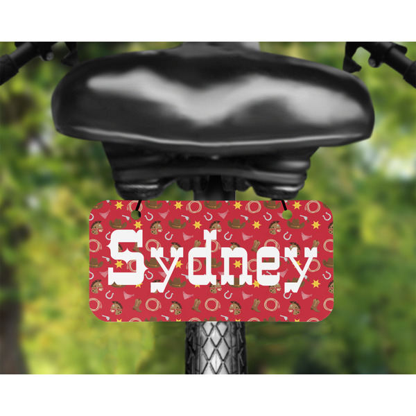 Red Western Mini License Plate on Bicycle - LIFESTYLE Two holes